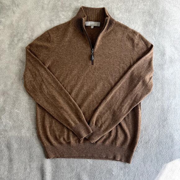 Neman Marcus Sweater Men's M Brown Quarter Zip 100% Cashmere Quiet Luxury - Picture 1 of 10